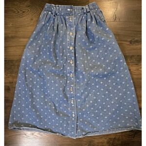 Koret VTG Denim Midi Button Front Skirt Size 8 Blue Country Western Modest